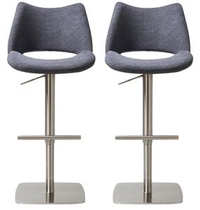 Cardwell Slate Grey Leather Fabric Bar Stools With Steel Base In Pair