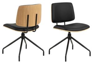 Oxford Black Oak PU Leather Dining Chairs In Pair