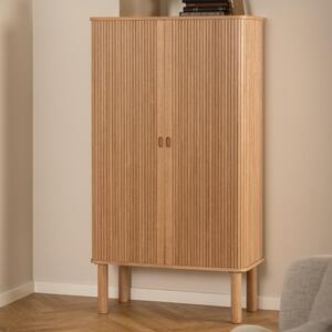 Lewiston Tall Wooden Storage Cabinet With 2 Sliding Doors In Oak
