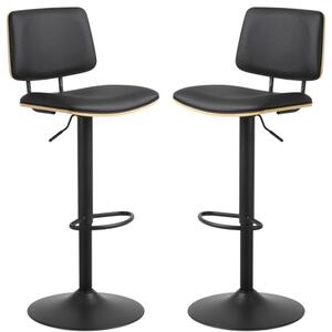 Oxford Black Oak PU Leather Bar Stools With Steel Base In Pair