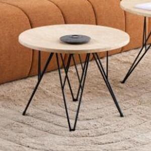 Putnam Wooden Side Table With Black Legs In Beige Travertine