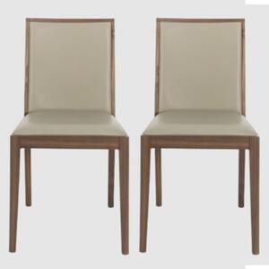 Lotus Walnut Wooden Dining Chairs With Stone Leather Seat In Pair