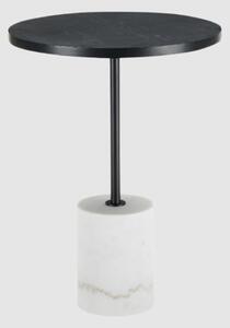 Bastrop Wooden Round Side Table With White Marble Base In Black