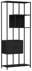 Salvo Wooden Bookcase With 2 Drawers And Back Panel In Ash Black