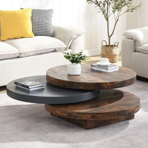Triplo Round Wooden Rotating Coffee Table In Rustic Oak And Grey