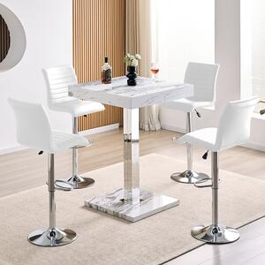 Topaz Filo Effect Gloss Bar Table With 4 Ripple White Stools