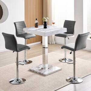 Topaz Filo Effect Gloss Bar Table With 4 Ripple Grey Stools