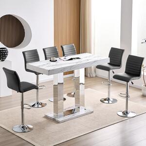 Caprice Large Filo Effect Gloss Bar Table 6 Ripple Grey Stools