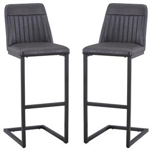 Vandalia Vintage Grey Leather Bar Stools In Pair