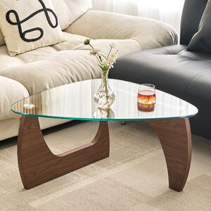Rimdoc Clear Glass Coffee Table With Walnut Wooden Base