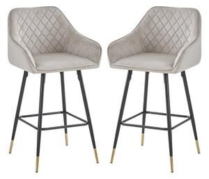 Vandalia Mink Velvet Bar Chairs With Metal Legs In Pair