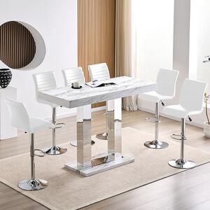 Caprice Large Filo Effect Gloss Bar Table 6 Ripple White Stools