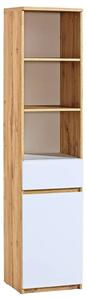 Accord Tall Wooden Storage Cabinet In Wotan Oak And Arctic White