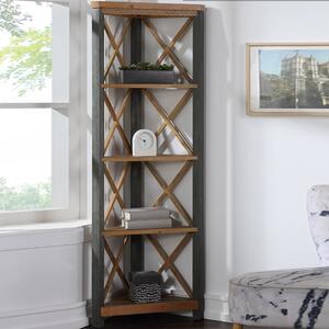 Utica Wooden Corner Bookcase With 4 Shelves In Satin Lacquer