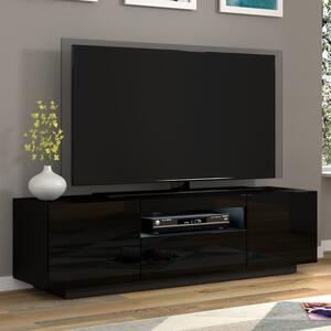 Aurora High Gloss TV Stand With 3 Doors In Black And LED