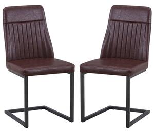 Vandalia Vintage Brown PU Leather Dining Chairs In Pair