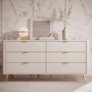 Lampe Wooden Chest Of 6 Drawers With Metal Legs In Beige
