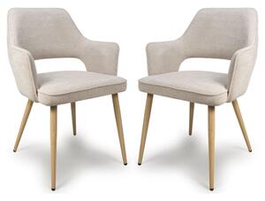 Eureka Natural Fabric Dining Chairs With Oak Legs In Pair