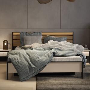 Eureka Wooden Ottoman King Size Bed In Beige And LED