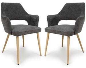 Eureka Dark Grey Fabric Dining Chairs With Oak Legs In Pair