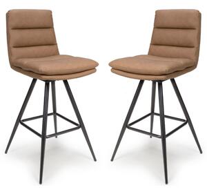Norton Tan Leather Bar Chairs With Metal Legs In Pair