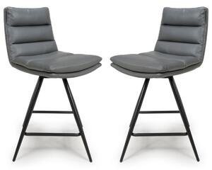 Norton Grey Leather Counter Bar Chairs With Metal Legs In Pair
