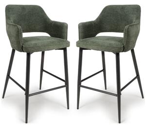 Tipton Green Fabric Bar Chairs In Pair