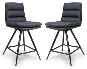 Norton Black Leather Counter Bar Chairs With Metal Legs In Pair