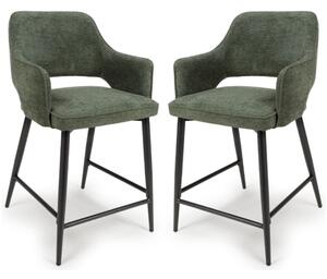 Tipton Green Fabric Counter Bar Chairs In Pair