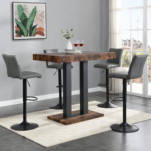 Caprice Small Rustic Oak Bar Table Black Base 4 Ripple Grey Stools
