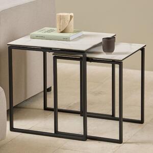 Keene Ceramic Square Nesting Coffee Tables In White