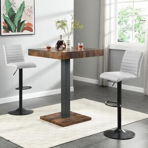 Topaz Rustic Oak Bar Table With Black Base 2 Ripple White Stools