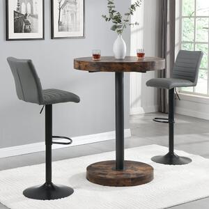 Havana Rustic Oak Bar Table With Black Base 2 Ripple Grey Stools