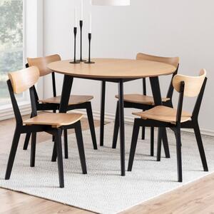 Riga Wooden Round Dining Table With 4 Chairs In Black And Oak