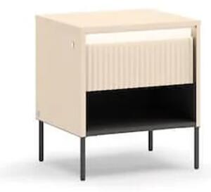 Trier Wooden Bedside Cabinet With 1 Drawer In Beige And LED