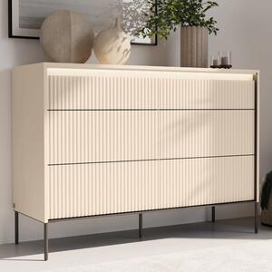 Trier Wooden Chest Of 3 Drawers In Beige And LED