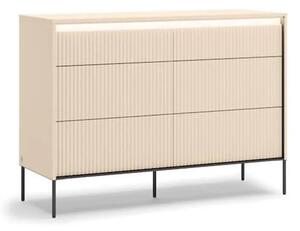 Trier Wooden Chest Of 6 Drawers In Beige And LED