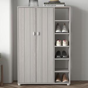 Barrie Tall Wooden Shoe Storage Cabinet In Warm Grey Oak