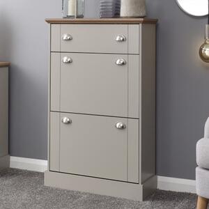 Kirkby Wooden Shoe Cabinet With 2 Flap Doors In Grey And Oak