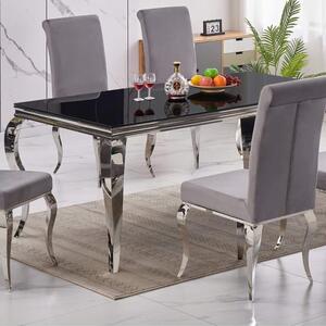 Abdon Black Glass Dining Table With Silver Legs