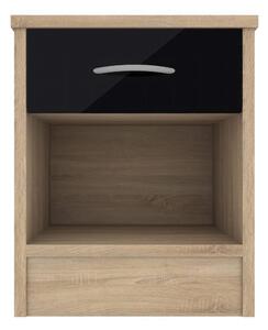 Babylon Wooden Bedside Cabinet With 1 Black Gloss Drawer In Oak