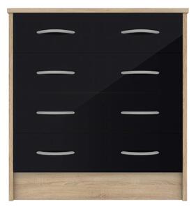Babylon Wooden Chest Of 4 Black Gloss Drawers In Oak