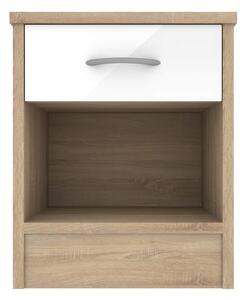 Babylon Wooden Bedside Cabinet With 1 White Gloss Drawer In Oak