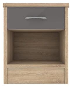 Babylon Wooden Bedside Cabinet With 1 Grey Gloss Drawer In Oak