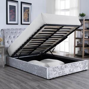 Calvine Velvet Ottoman Storage King Size Bed In Grey