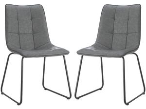 Cumming Grey PU Leather Dining Chairs With Black Legs In Pair
