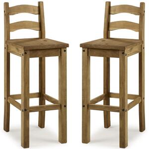 Carlen Distressed Oak Wooden Bar Chairs In Pair