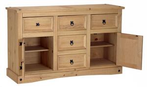 Carlen Wooden Sideboard With 2 Doors 5 Drawers In Distressed Oak