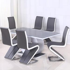 Eira Glass Top Dining Table With 6 Aelia Chairs In Grey