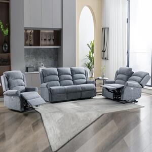 Warth Fabric Electric Recliner Sofa Suite In Steel Blue